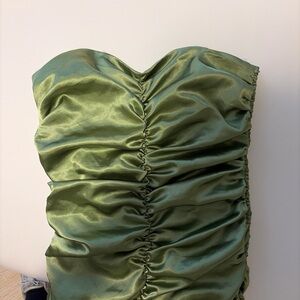 Jessica McClintock Green Satin Midi Dress